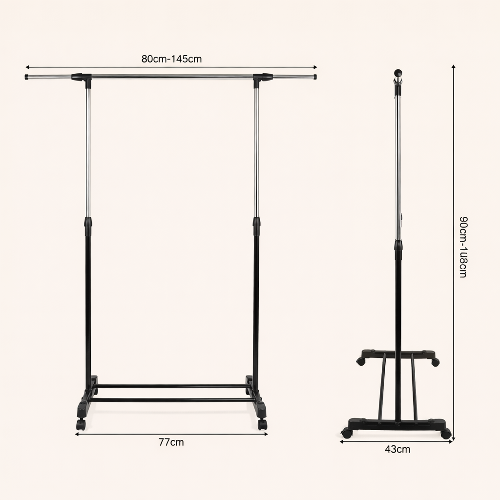 Dimensions du porte-manteau mobile réglable