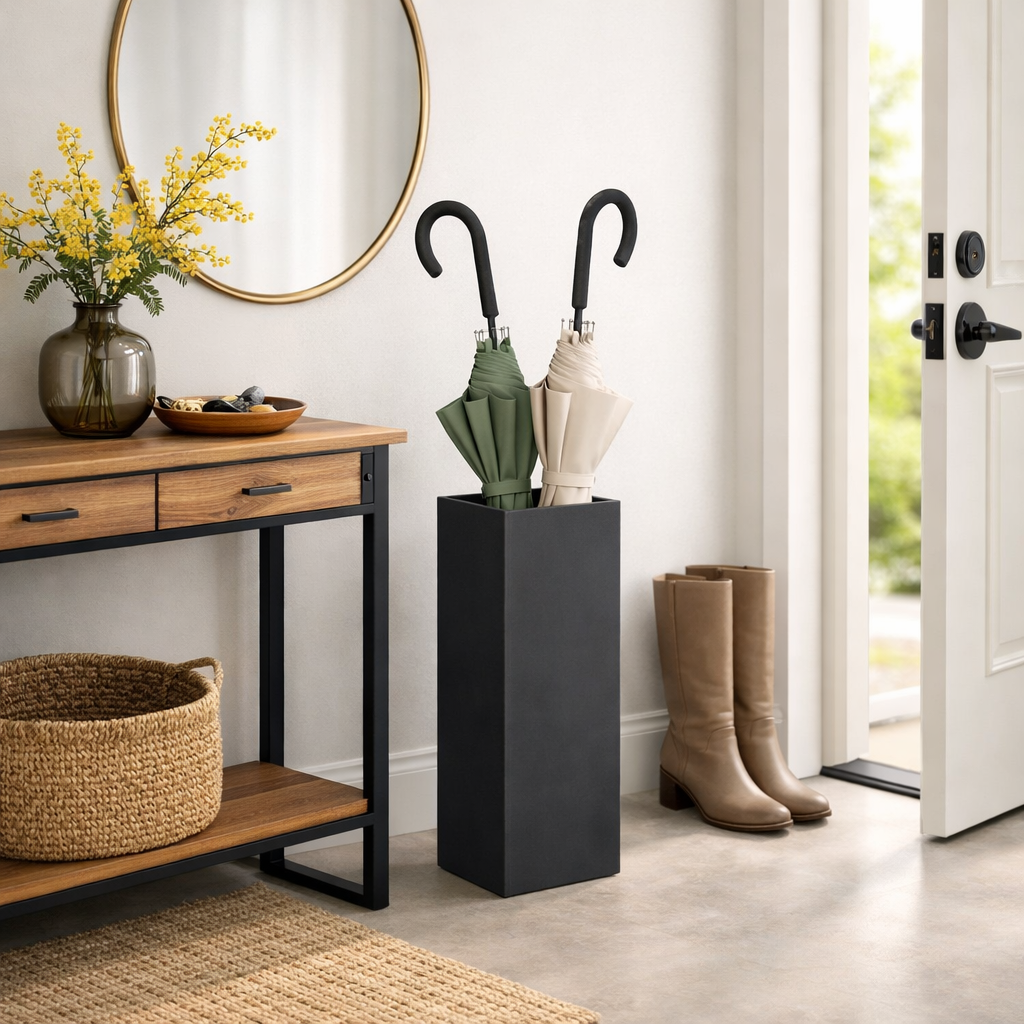 Porte parapluie dans un entrée bien rangée 