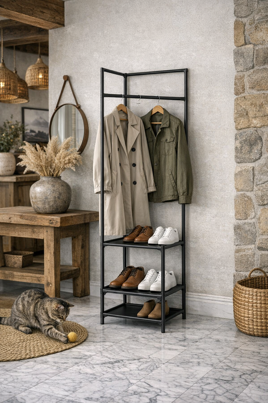 porte vêtement dans un décor 