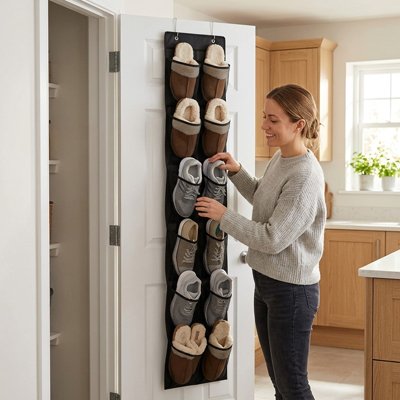 Une femme prend des chaussures dans son Rangement chaussures