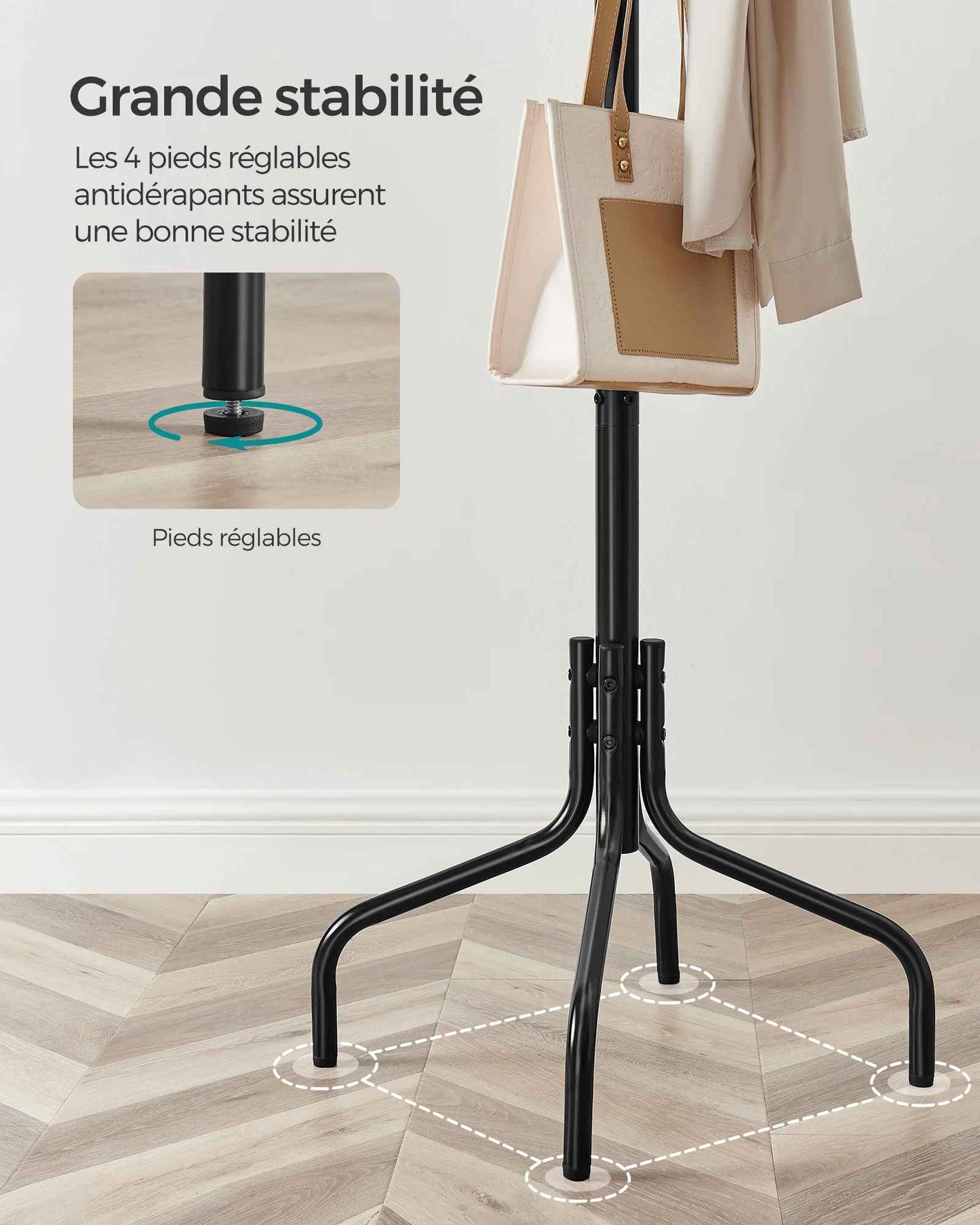 Stabilité 4 pieds du porte-manteau – base antidérapante Le Range-Tout