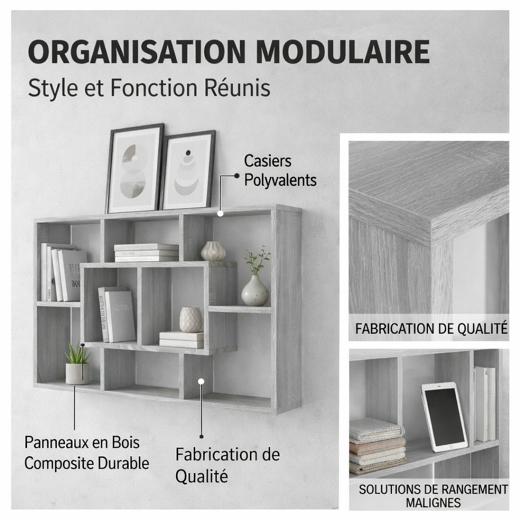description du style et fonctions de l'étagère murale