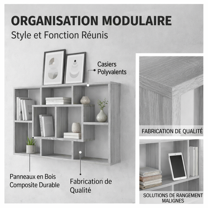 description du style et fonctions de l'étagère murale