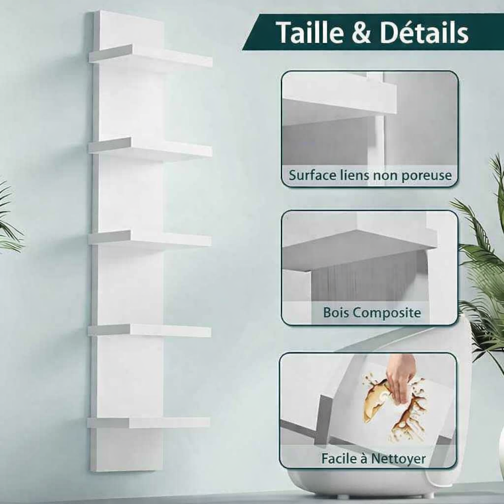 Détails et dimensions étagère murale Nordic 5 niveaux