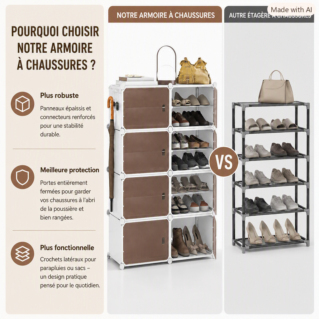 Visuel des cubes de rangement comparé à une étagère à chaussures