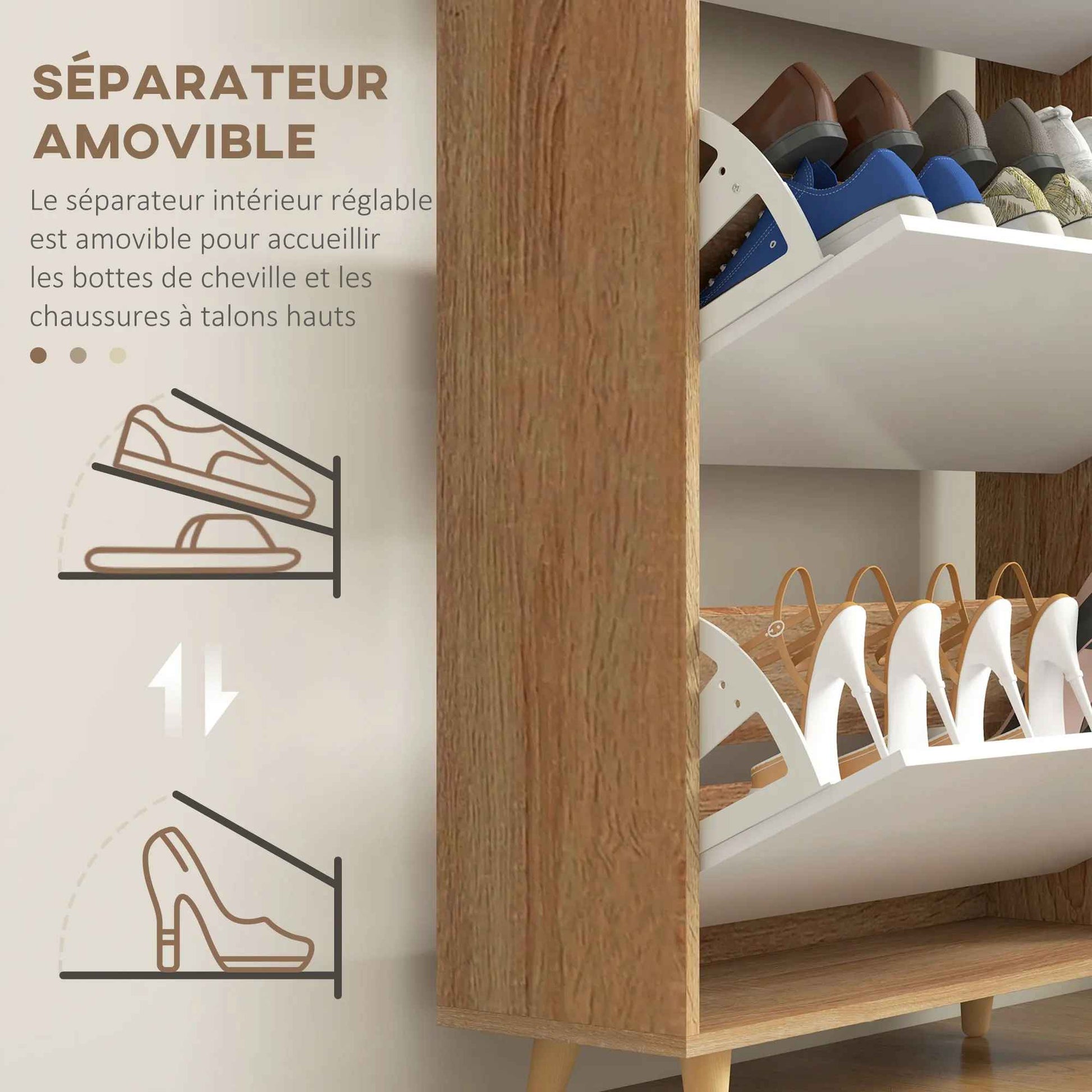 Visuel des séparateurs amovibles du meuble chaussure