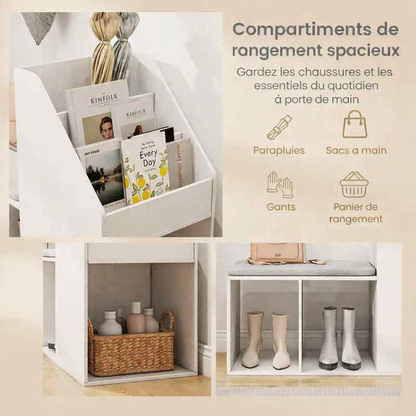 vue des compartiments du banc de rangement